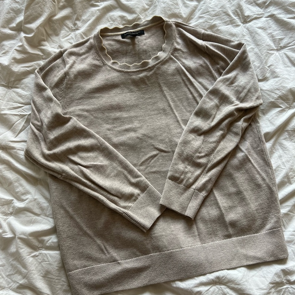 Banana Republic Beige Sweater with Scalloped Neckline